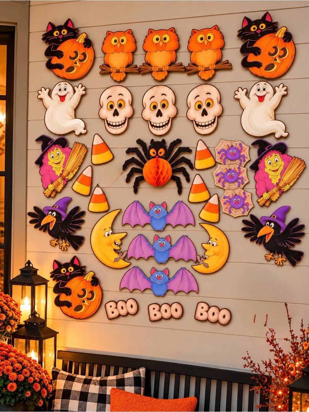 Vintage Halloween Die Cut Decorations Lot 30+ Cats Witches Ghosts Bats Retro
